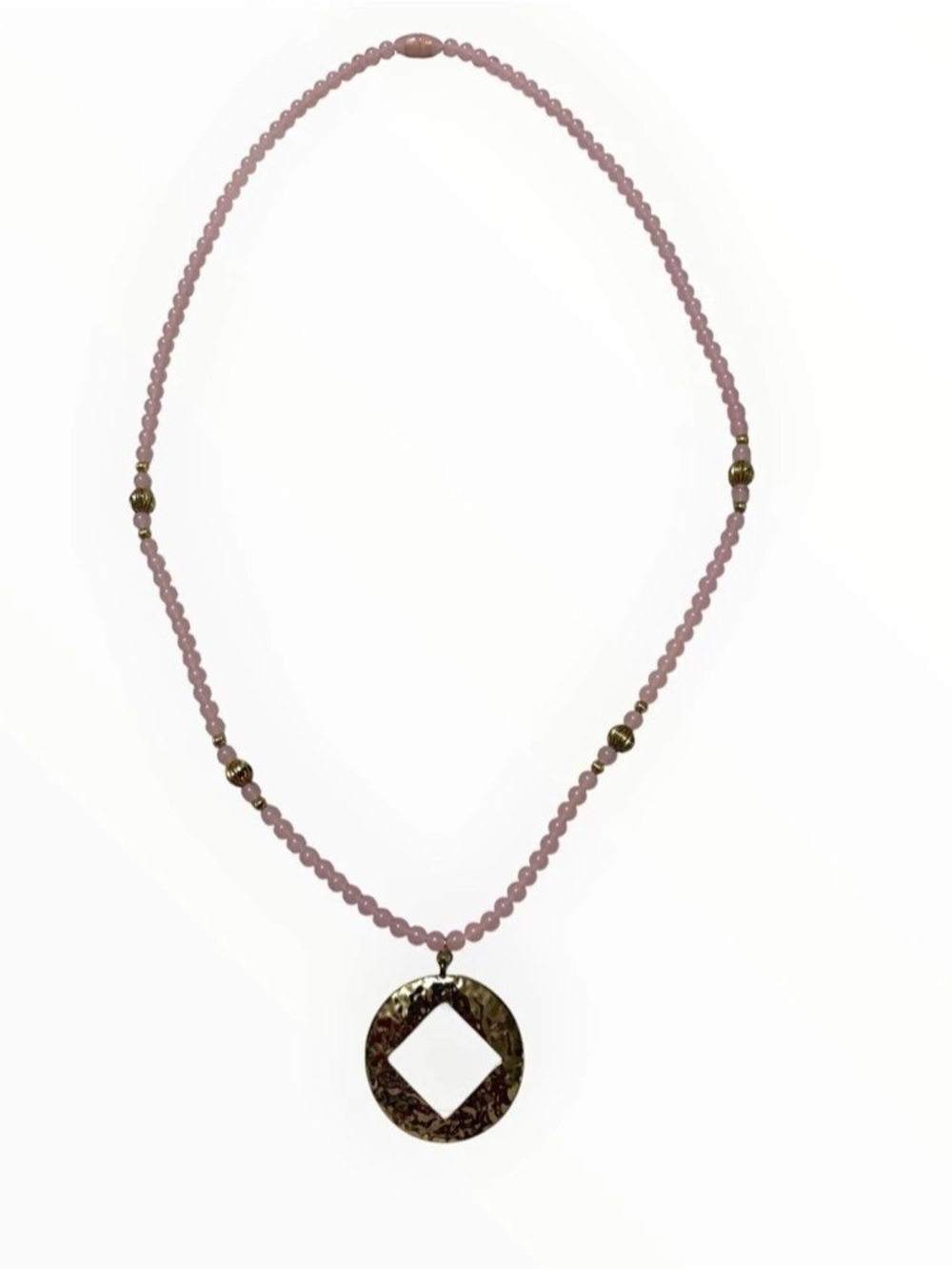 Long Beaded Pendant Necklace in Pink & Gold Like New